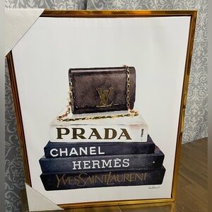 Stacked fashion books framed canvas
